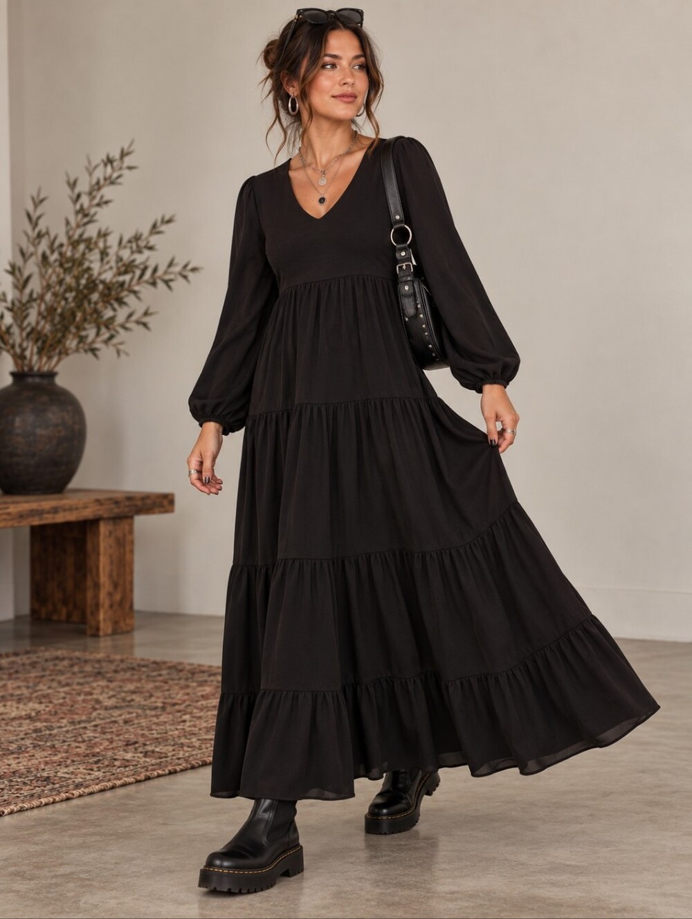 Long-sleeved Ruffle Dress